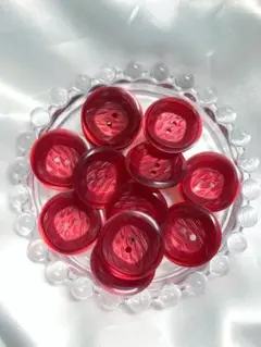 USED 赤色プラスチックボタン 2穴 中サイズ 12個セット