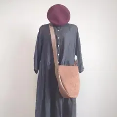 ♥ハンドメイド♥　酒袋布地と牛革のショルダーバッグ　ユニセックス（男女兼用）