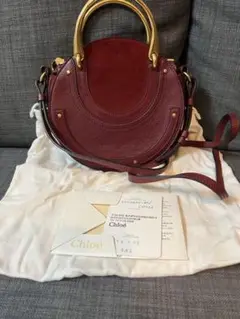 Chloeピクシー レザー スエード ラウンド ショルダーバッグ レッド