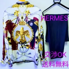 希少最高級 総柄シルクシャツHERMESパンツフランス製 カレスカーフバロック柄