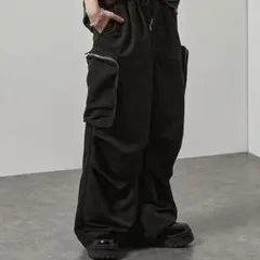 Alfred Alex ルーズシルエットZIPポケットワイドパンツ ブラック