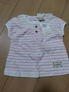 未使用　半袖Tシャツ95　ピンクと白のストライプ