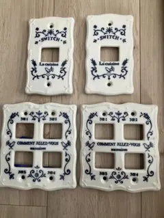 青い花模様 セラミックスイッチカバー 4枚セット