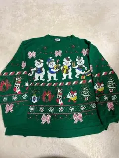 USA古着 クリスマススウェット　楽しそうなクマさん達　　　 L