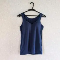 Vネック タンクトップ　カップ付き　ロイヤルブルー　Lサイズ　綺麗なシルエット