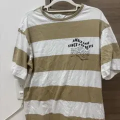 ベージュとホワイトのストライプTシャツ Mサイズ