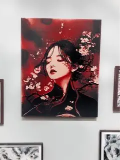 現代アート 女性の肖像画 赤黒