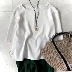 美品 23区 半袖ブラウス ステッチ ホワイト32