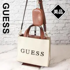 ✨美品✨ GUESS ゲス ショルダーバッグ トートバッグ ビッグロゴ ポーチ付