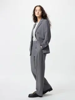 美品 ユニクロ タックワイドパンツ 2WAYストレッチ グレー M