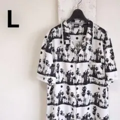 古着　MOSSIMO　モッシモ　半袖　レーヨンシャツ　パームツリー　バスケ　L
