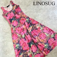 LINOSUG リノッシュ 花柄 ロング丈 ノースリーブ カットソーワンピース