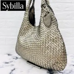 【美品】シビラ 編み込みレザー トート ハンドバッグ イントレチャート ゴールド