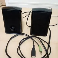 コンパクト黒ステレオスピーカー USB 3.5mmジャック