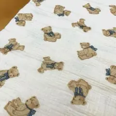 くま柄 ガーゼ生地 ベージュ 65cm ×45cm