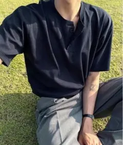 COSYHARU ヘンリーネックポンチ半袖Tシャツ