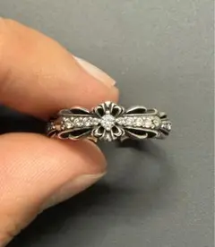 シルバー925刻印あり　19サイズ　クロス　クロム　フローラル　オープンリング