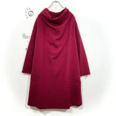 ドレープ オフタートルネック チュニック(XL)レッド ワッフル生地 無地