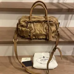 美品 プラダ BL0397 ギャザー 本革 レザー 2way ハンドバッグ