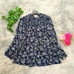 【ドレスキップ】ネイビー 花柄 長袖ブラウス (L) トップス ワールド