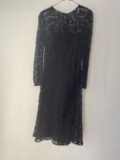 美品 プラダ PRADA フラワーカットワークレースワンピース 黒ブラック 38