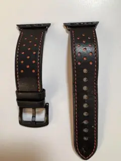 レザー製 Apple Watch バンド 黒とオレンジ42、44、45mmに対応