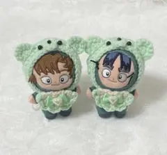 ぬい服　8cm くま耳ボンネット、スタイセット　緑　2点