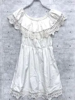 コテージコア mori-kei 古着 オフショルダー レーストリム ワンピース