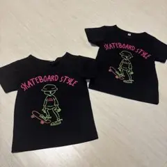 半袖Tシャツ　ブラック　ネオンカラー　双子　西松屋