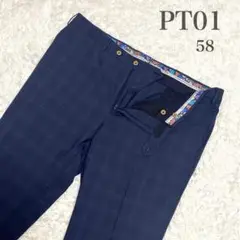 美品✨希少58サイズ PT01 スラックス 紺 薄手 シャドーチェック