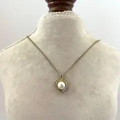 オープンハート×パールネックレス ラインストーン付き ゴールド オシャレ