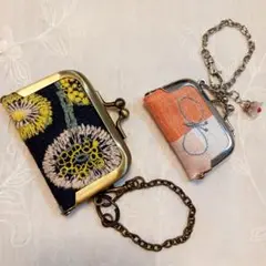ミナペルホネン ミニがま口チャーム 花柄刺繍ミニチャーム２点セット ハンドメイド