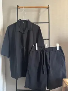 MUJI Labo ナイロン セットアップ ブラック スナップシャツ×ショーツ