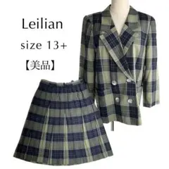 Leilian 美品 レリアン セットアップ チェック柄 プリーツスカート 緑系