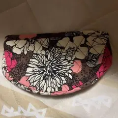 花柄布製ポーチ ブラウン ピンク