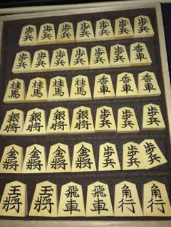 将棋駒 越山作 錦旗 彫駒 平箱付き