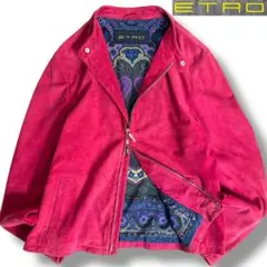 エトロ ETRO ノーカラーレザージャケット ライダース 裏地総柄 花柄 エトロ ETRO ノーカラーレザージャケット ライダース 裏地総柄 花柄