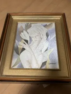 東郷青児　美人画　直筆　真筆　壁掛け　アート　絵画　スケッチ　女性　水彩画　絵 東郷青児 若葉の頃 色紙に水彩 人物画 共シール 美人画 原画