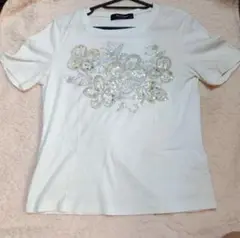 マリサクリスティーナ半袖Ｔシャツカットソー花柄スパンコール白系Ｍ