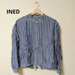 ★美品★ INED 青と白のストライプ長袖シャツ リボン付【9/M】