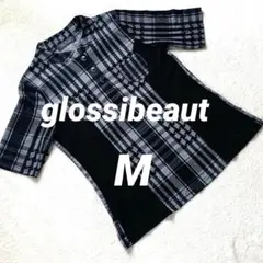 大特価✨ glossibeaut M チェック　半袖　シャツ　チェック　ポケット