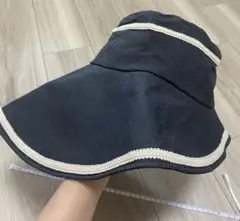 黒色 つば広ハット アイボリーライン サイズ57.5cm 日よけ対策