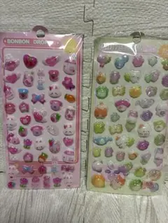 ボンボンドロップシール 3Dシール ぷっくりぷくぷくシール ２セット ウサギ 猫