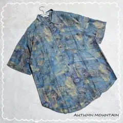 【AUTUMN MOUNTAIN】 シルク100% メンズ シャツ 総柄 (L)