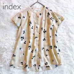 インデックス フラワープリント 半袖ブラウス 花柄 ストライプ イエロー（M）