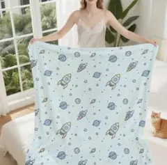 値下　新品　ロケット柄ブランケット　水色