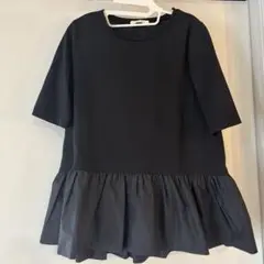 #newans ブラック ペプラム トップスTシャツ 5分袖 切替