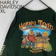 ハーレーダビッドソン XL ロンT Tシャツ プリント ビッグロゴ カーキ緑