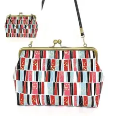がま口ショルダーバッグ　和モダン柄　レッド　がま口バッグ　ハンドメイド