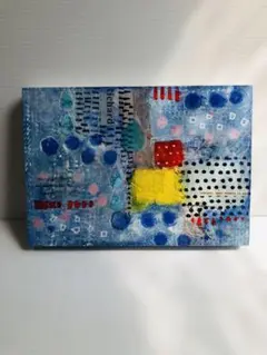 抽象画　コラージュ　アート　原画　木製パネル　A5サイズ　雨の日の散歩